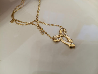 Collar de Acero Inoxidable Oro 18K - colgante de Lazo Efecto Espejo - 45cm + Extensión 5CM (17.7"+2") para mujeres