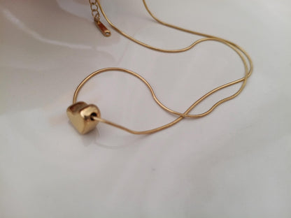 Collar de Acero Inoxidable Oro 18K - colgante corazon con Acabado Espejo Pulido - 45cm + Extensión (17.7"+2")