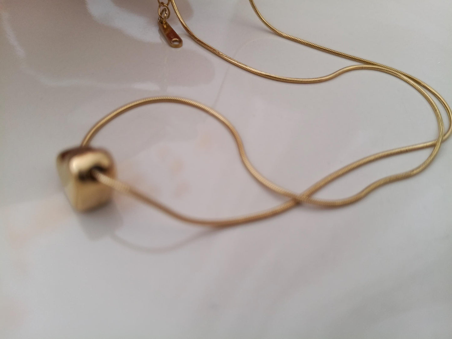 Collar de Acero Inoxidable Oro 18K - colgante corazon con Acabado Espejo Pulido - 45cm + Extensión (17.7"+2")