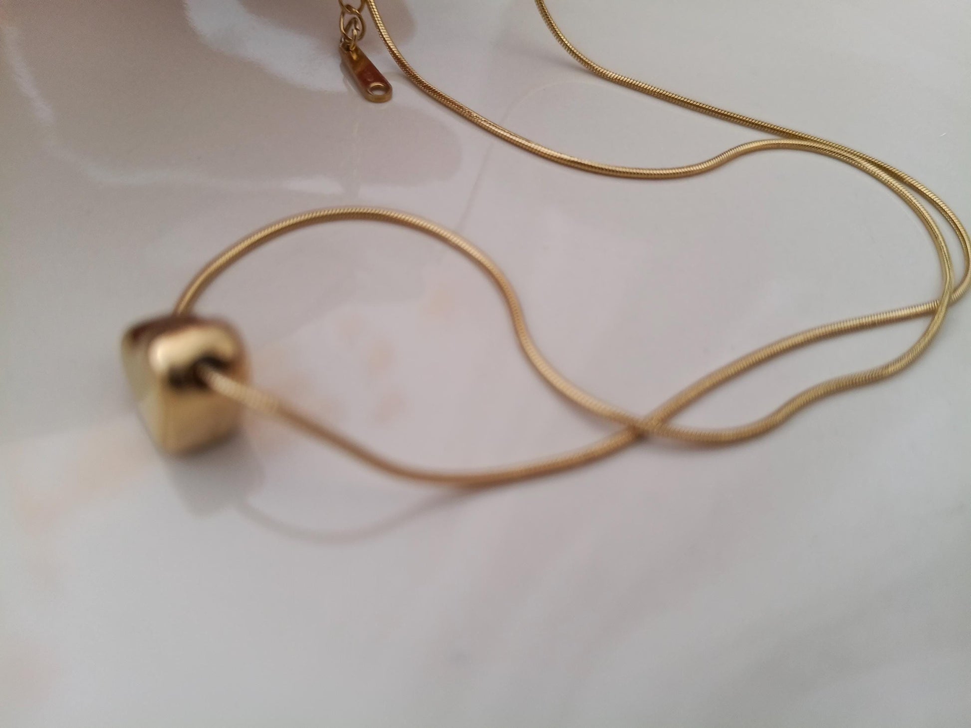 Collar de Acero Inoxidable Oro 18K - colgante corazon con Acabado Espejo Pulido - 45cm + Extensión (17.7"+2")