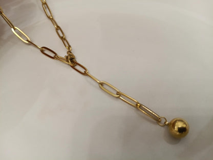 Collar largo Tipo Lariat (Y), cadena de paperclip de Acero Inoxidable Oro bañado 18K - 60cm 23.6" Ajustable - colgante para mujeres