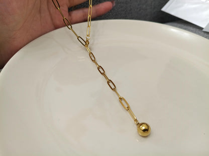 Collar largo Tipo Lariat (Y), cadena de paperclip de Acero Inoxidable Oro bañado 18K - 60cm 23.6" Ajustable - colgante para mujeres