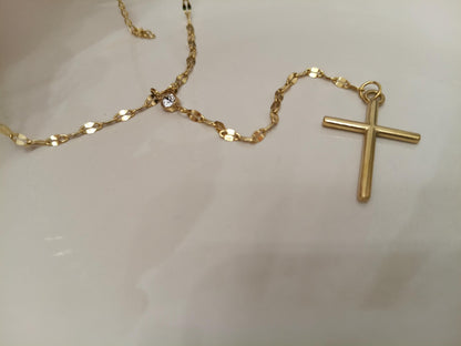 Collar Lariat Y de Labios Oro 18K Acero Inoxidable - colgante Cruz Espejo y Zircón Brillante - Regalo Elegante para ella