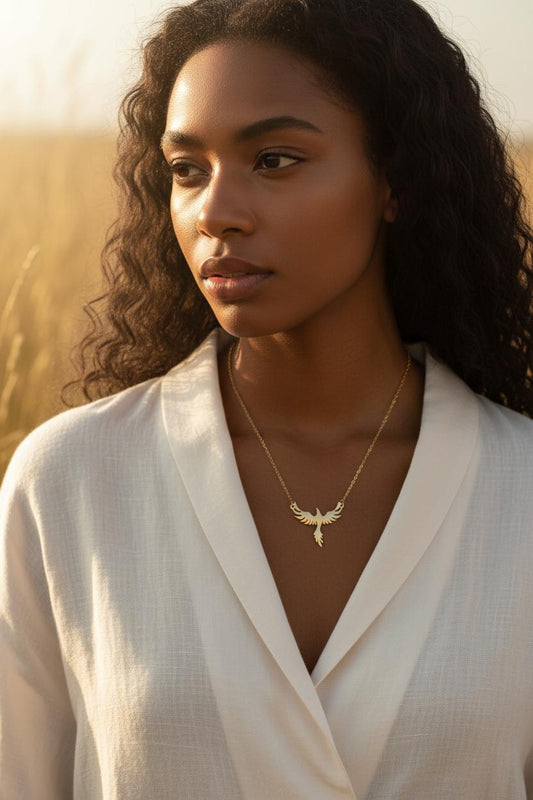 Collar de Acero Inoxidable Oro 18K - colgante Fénix Efecto Espejo - 45cm 17.7 pulgadas para ella
