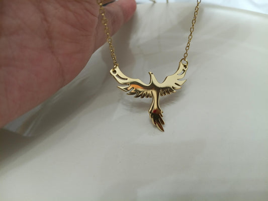 Collar de Acero Inoxidable Oro 18K - colgante Fénix Efecto Espejo - 45cm 17.7 pulgadas para ella