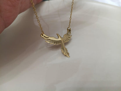 Collar de Acero Inoxidable Oro 18K - colgante Fénix Efecto Espejo - 45cm 17.7 pulgadas para ella