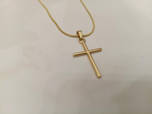 Collar Doble Cruz Pulida en Oro 18K (PVD) - Acero Inoxidable - Ajustable para mujeres