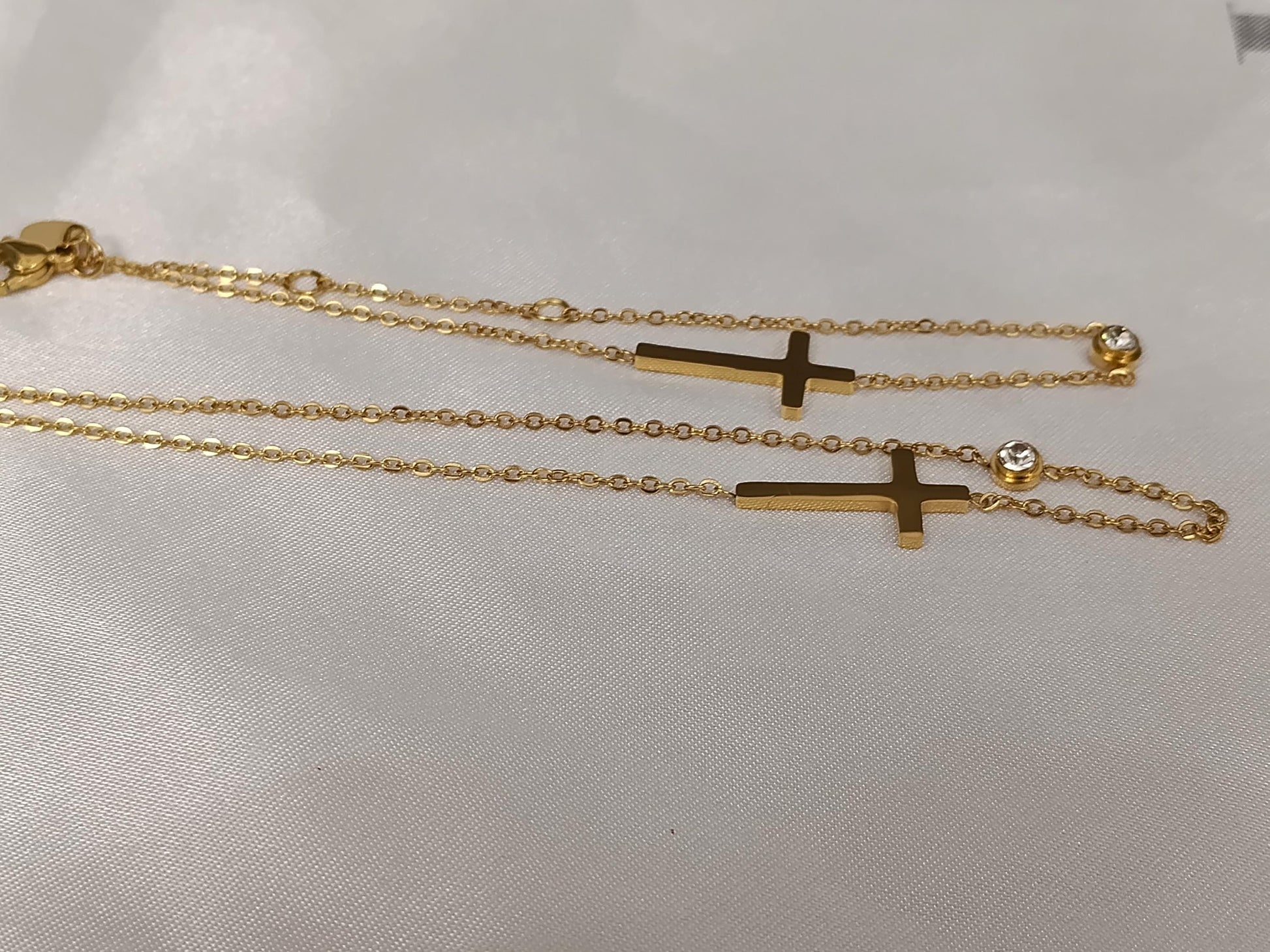 Conjunto de joyas acero inoxidable collar de acero inoxidable Cruz y circonia 40cm + Extensión 5cm 17.7"+2" con pulsera a juego para mujer