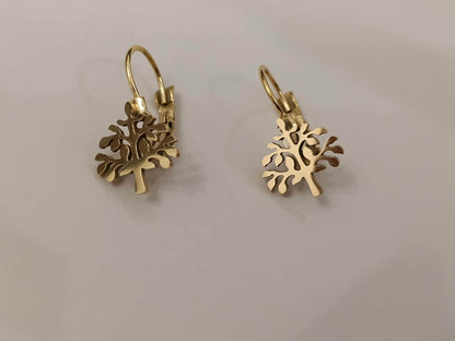 Pendientes de aro "Árbol de la Vida" de acero inoxidable con baño de oro de 18K y acabado espejo regalo para ella