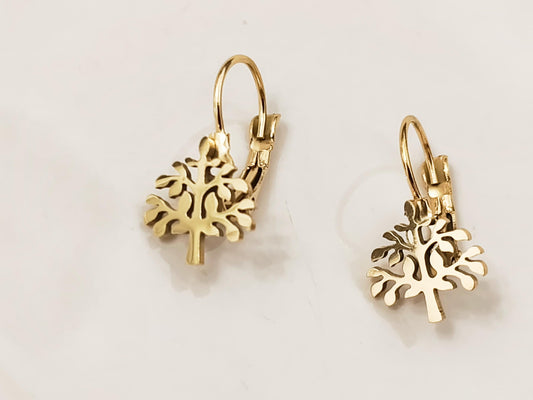 Pendientes de aro "Árbol de la Vida" de acero inoxidable con baño de oro de 18K y acabado espejo regalo para ella