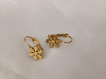 Pendientes de aro Copo de nieve de acero inoxidable con baño de oro de 18K y acabado espejo regalo para ella