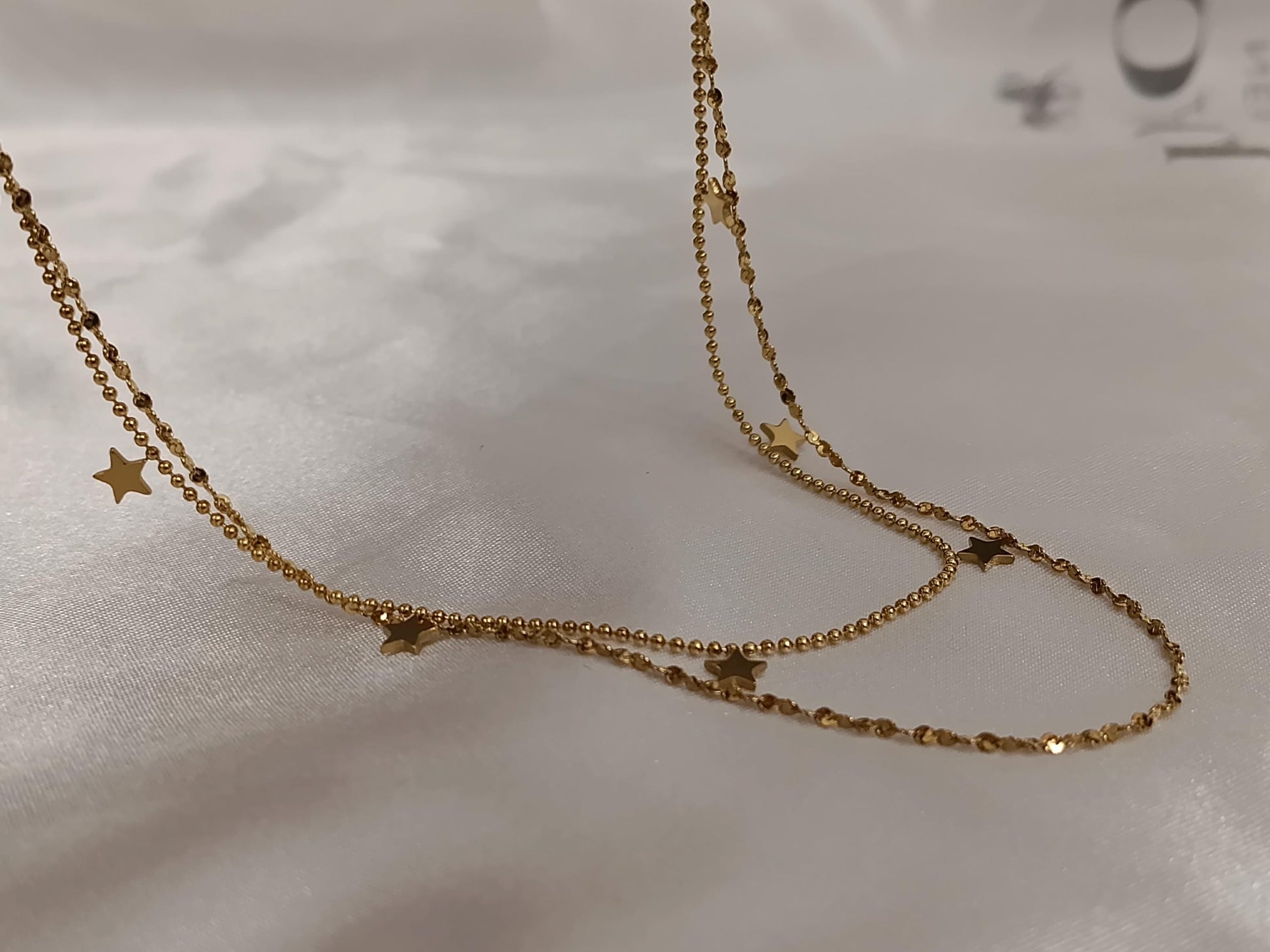 Collar doble cadena con Colgante extrellas en Oro 18K (PVD) - 16" + 2" Ajustable para mujeres