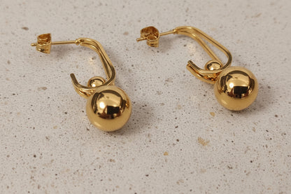 Pendientes de medio aro rectangulares con colgante de bolas pulida, acero inoxidable con baño de oro 18K regalo para ella