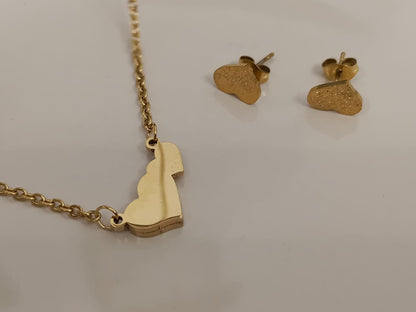 Conjunto de joyería: Collar y pendientes "Corazón Mate", acero inoxidable con baño de oro de 18K regalo para ella