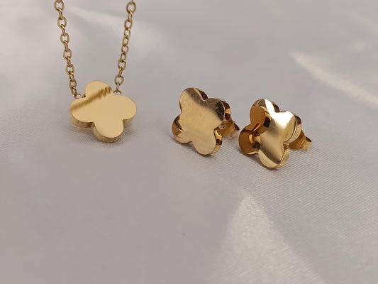 Conjunto de joyas Collar de trebol ypendientes trebol a juego en Oro 18K (PVD) para mujeres