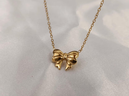 Collar de cuentas con Colgante de Lazo en Acero Inoxidable y Baño de Oro 18K (40cm + Extensión) regalo para ella