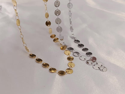 Collar de Disco Brillante en Acero Inoxidable con Baño de Oro 18K (40cm + Extensión) 16"+ regalo para ella