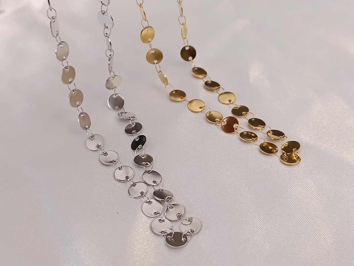 Collar de Disco Brillante en Acero Inoxidable con Baño de Oro 18K (40cm + Extensión) 16"+ regalo para ella