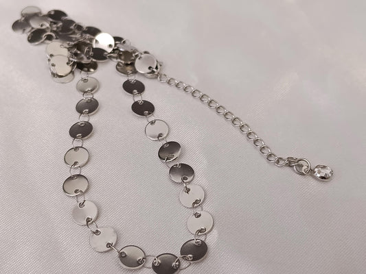 Collar de Disco Brillante en Acero Inoxidable con Baño de Oro 18K (40cm + Extensión) 16"+ regalo para ella