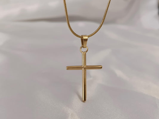 Collar con cruz liso acero inoxidable oro bañado 18K regalo para ella