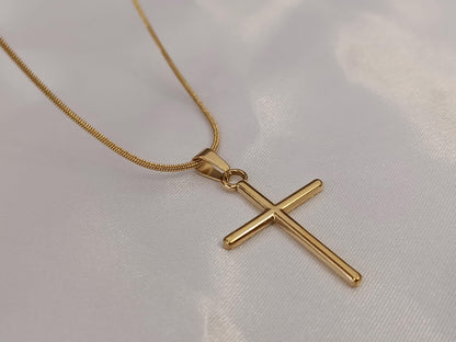 Collar con cruz liso acero inoxidable oro bañado 18K regalo para ella