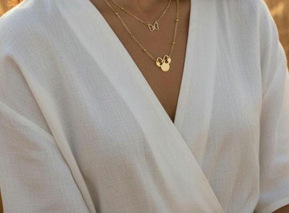 Collar de Doble Capa con Colgante de Ratón Efecto Espejo en Oro 18K (PVD) - 50cm mas extension para mujeres