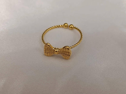 Anillo Abierto Ajustable de lazo - Acero Inoxidable - bañado en oro 18K para ella