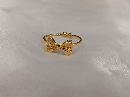 Anillo Abierto Ajustable de lazo - Acero Inoxidable - bañado en oro 18K para ella