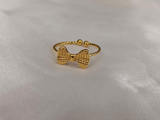 Anillo Abierto Ajustable de lazo - Acero Inoxidable - bañado en oro 18K para ella