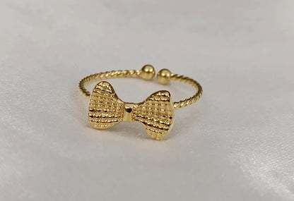 Anillo Abierto Ajustable de lazo - Acero Inoxidable - bañado en oro 18K para ella