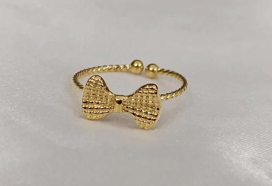 Anillo Abierto Ajustable de lazo - Acero Inoxidable - bañado en oro 18K para ella