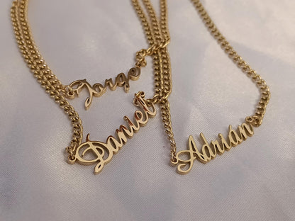 Collar Personalizado con Nombre para Hombre, Acero Inoxidable, Baño de Oro 18K (PVD), 50cm, color No Destiñe regalo para el