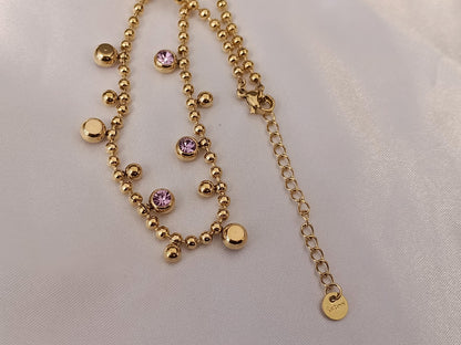 Collar de Bolas de Acero Inoxidable con Colgante Circular de Circonita, Baño de Oro de 18K, 42cm + Extensión regalo para ella