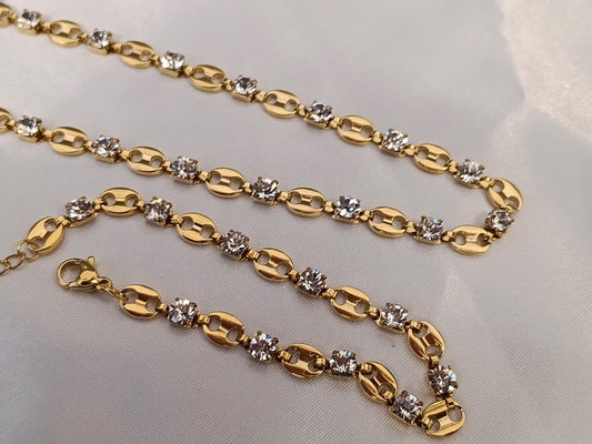 Conjunto de joyas Collar y Pulsera con Circonitas Incrustadas, Acero Inoxidable, Baño de Oro 18K PVD, Brillante regalo ella