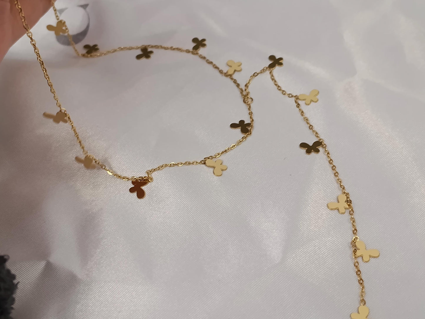 Collar Largo en Y de Acero Inoxidable, Mariposa Pulida con Circonitas, Baño de Oro 18K (PVD) + Extensión regalo para ella