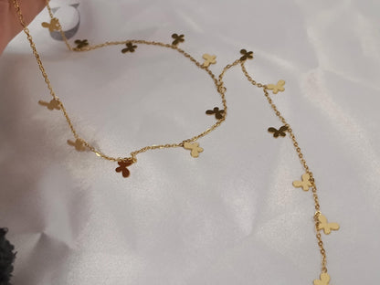 Collar Largo en Y de Acero Inoxidable, Mariposa Pulida con Circonitas, Baño de Oro 18K (PVD) + Extensión regalo para ella