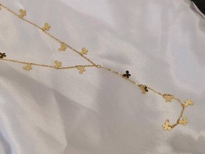 Collar Largo en Y de Acero Inoxidable, Mariposa Pulida con Circonitas, Baño de Oro 18K (PVD) + Extensión regalo para ella