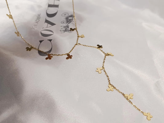 Collar Largo en Y de Acero Inoxidable, Mariposa Pulida con Circonitas, Baño de Oro 18K (PVD) + Extensión regalo para ella
