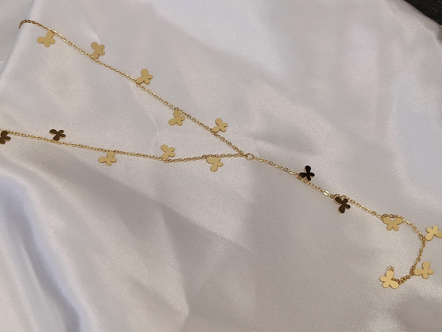 Collar Largo en Y de Acero Inoxidable, Mariposa Pulida con Circonitas, Baño de Oro 18K (PVD) + Extensión regalo para ella