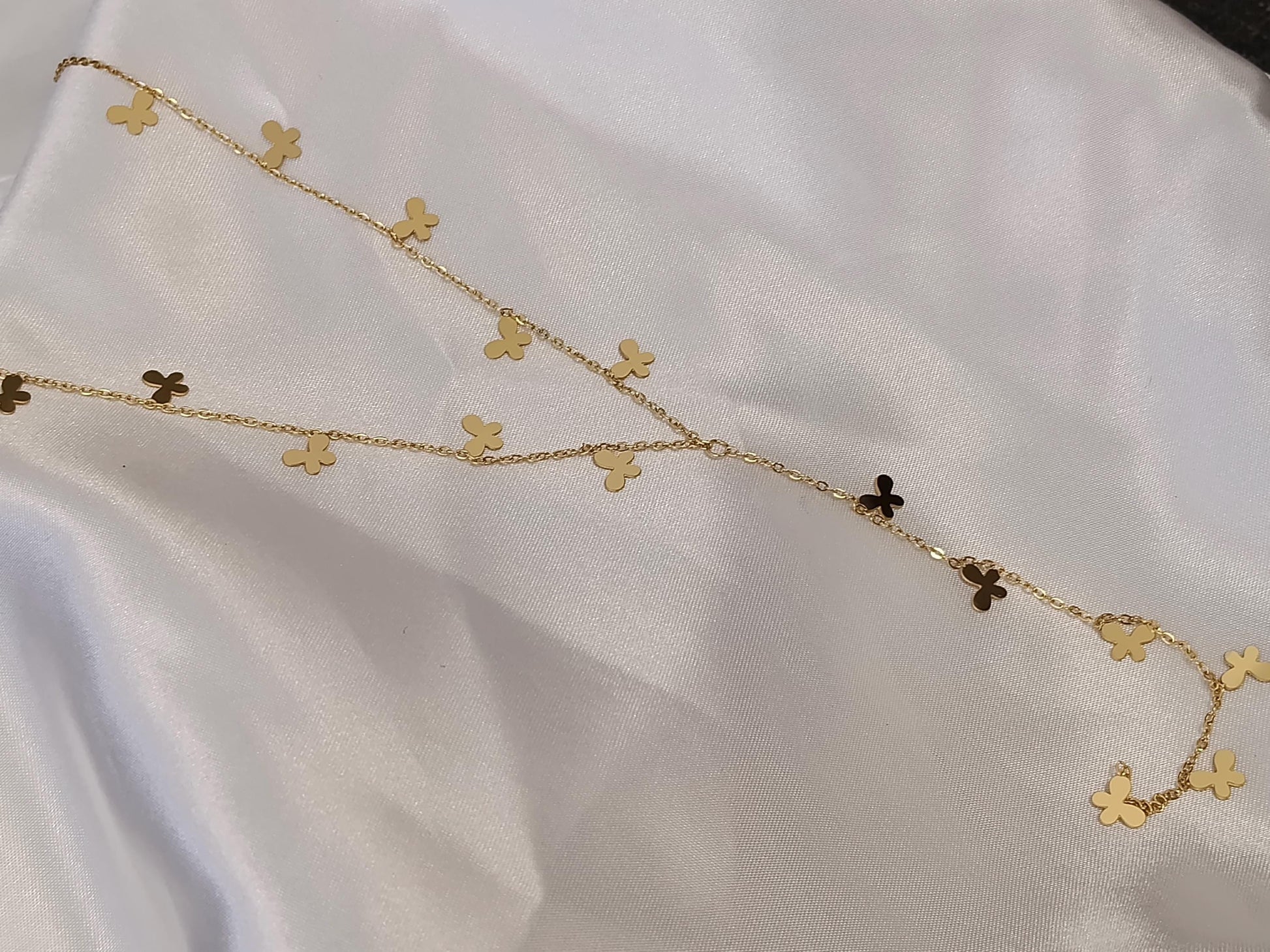 Collar Largo en Y de Acero Inoxidable, Mariposa Pulida con Circonitas, Baño de Oro 18K (PVD) + Extensión regalo para ella