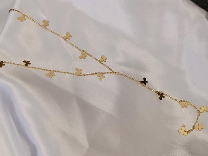 Collar Largo en Y de Acero Inoxidable, Mariposa Pulida con Circonitas, Baño de Oro 18K (PVD) + Extensión regalo para ella