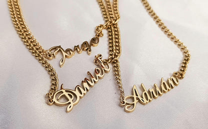 Collar Personalizado con Nombre para Hombre, Acero Inoxidable, Baño de Oro 18K (PVD), 50cm, color No Destiñe regalo para el