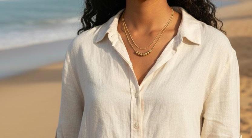 Collar Doble Cadena Serpiente con Bolas Efecto Espejo en Oro 18K (PVD) - Acero Inoxidable para mujeres