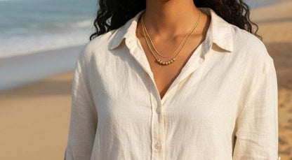 Collar Doble Cadena Serpiente con Bolas Efecto Espejo en Oro 18K (PVD) - Acero Inoxidable para mujeres