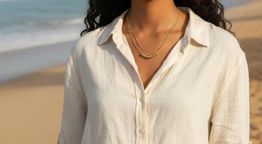 Collar Doble Cadena Serpiente con Bolas Efecto Espejo en Oro 18K (PVD) - Acero Inoxidable para mujeres