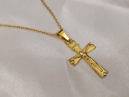 Collar Cruz (45cm) - Acero Inoxidable bañado en Oro 18K Pulido Espejo para ella