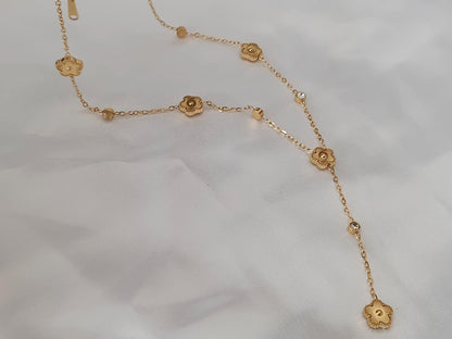 Collar de flores y circonitas en Acero Inoxidable con Baño de Oro 18K (50cm + Extensión) para ella