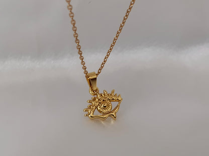 Collar con colgante de ojo de diablo en Oro de 18K (Baño PVD) acero inoxidable- Cadena de 16"+extension 40cm