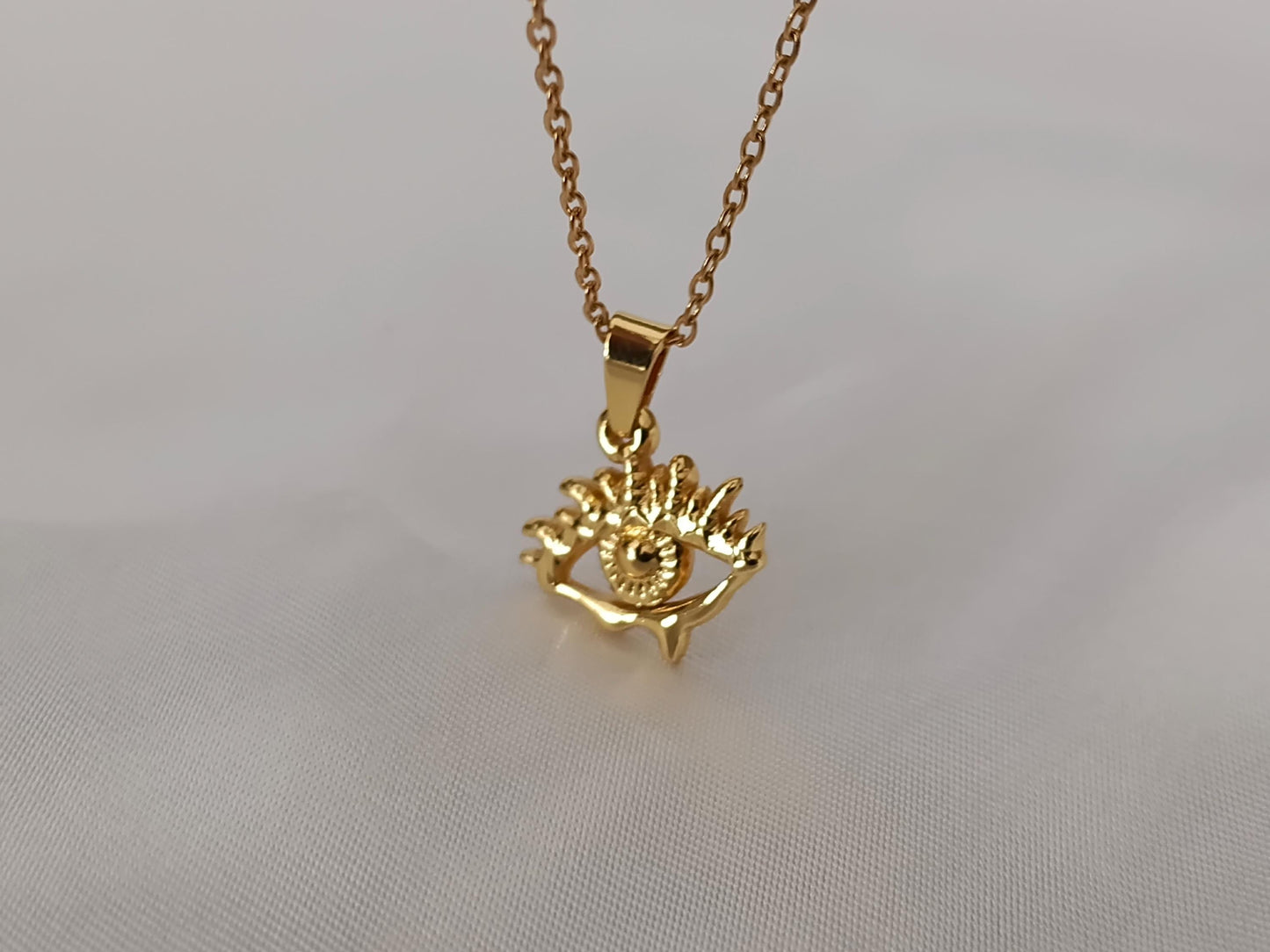 Collar con colgante de ojo de diablo en Oro de 18K (Baño PVD) acero inoxidable- Cadena de 16"+extension 40cm