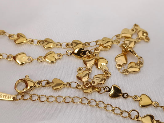 Conjunto de joyas Collar con corazones Acero Inoxidable Oro 18 y 40cm + Extensión 5cm 16"+2" con pulsera a juego para mujeres